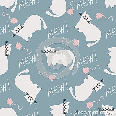 Pattern of white cats. Vector Illustration